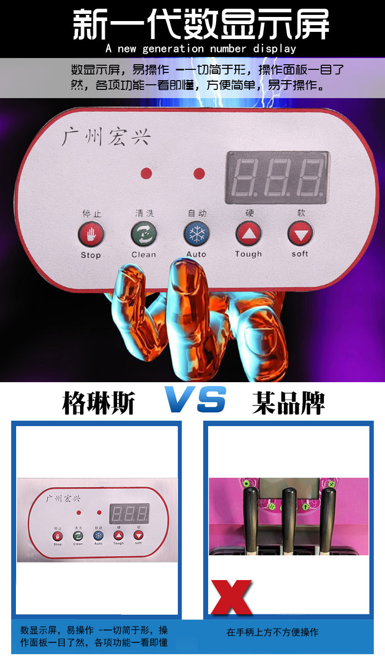 格琳斯48L全自動膨化冰淇淋機大型不銹鋼甜筒雪糕機商用冰淇淋機