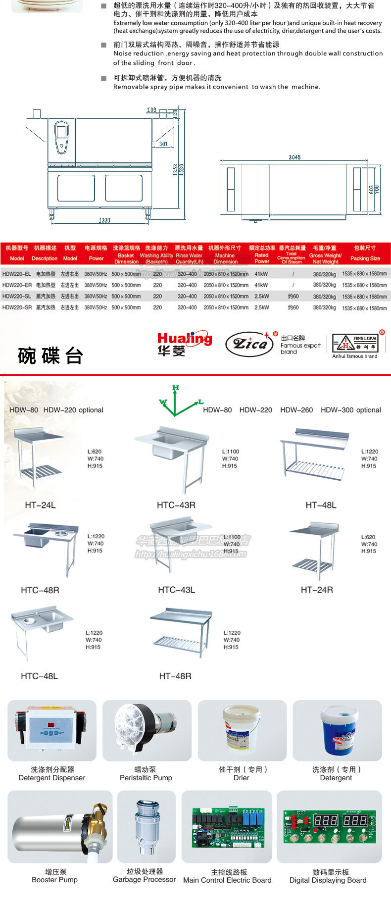 華菱HDW-220.260.300商用全自動洗碗機噴淋式高溫消毒帶烘干