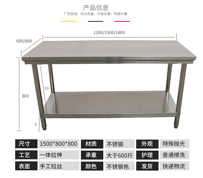 包郵雙層201不銹鋼工作臺廚房案板操作臺組裝式打包工作臺打荷臺